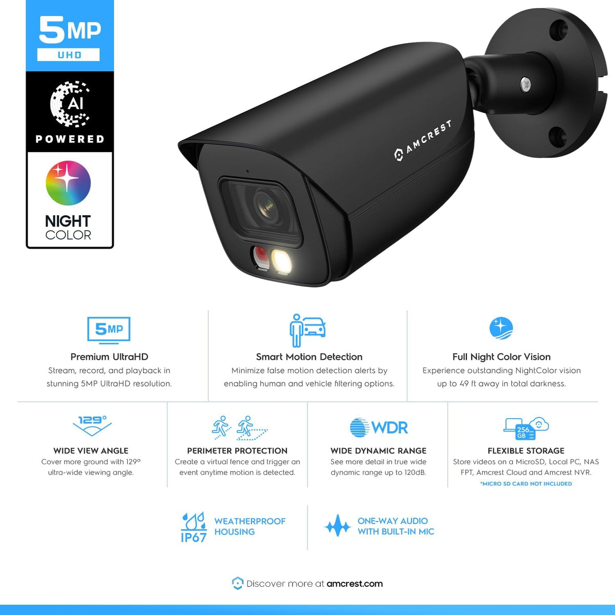 amcrest 5mp ip poe ai camera w/ 49ft shown in use