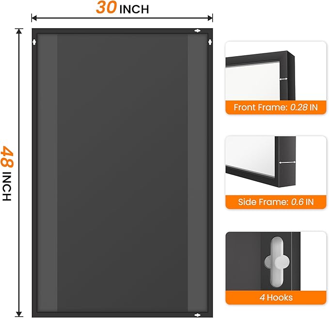 Bathroom Vanity Mirror for Wall, HD Shatterproof Glass, Hangs Horizontally or