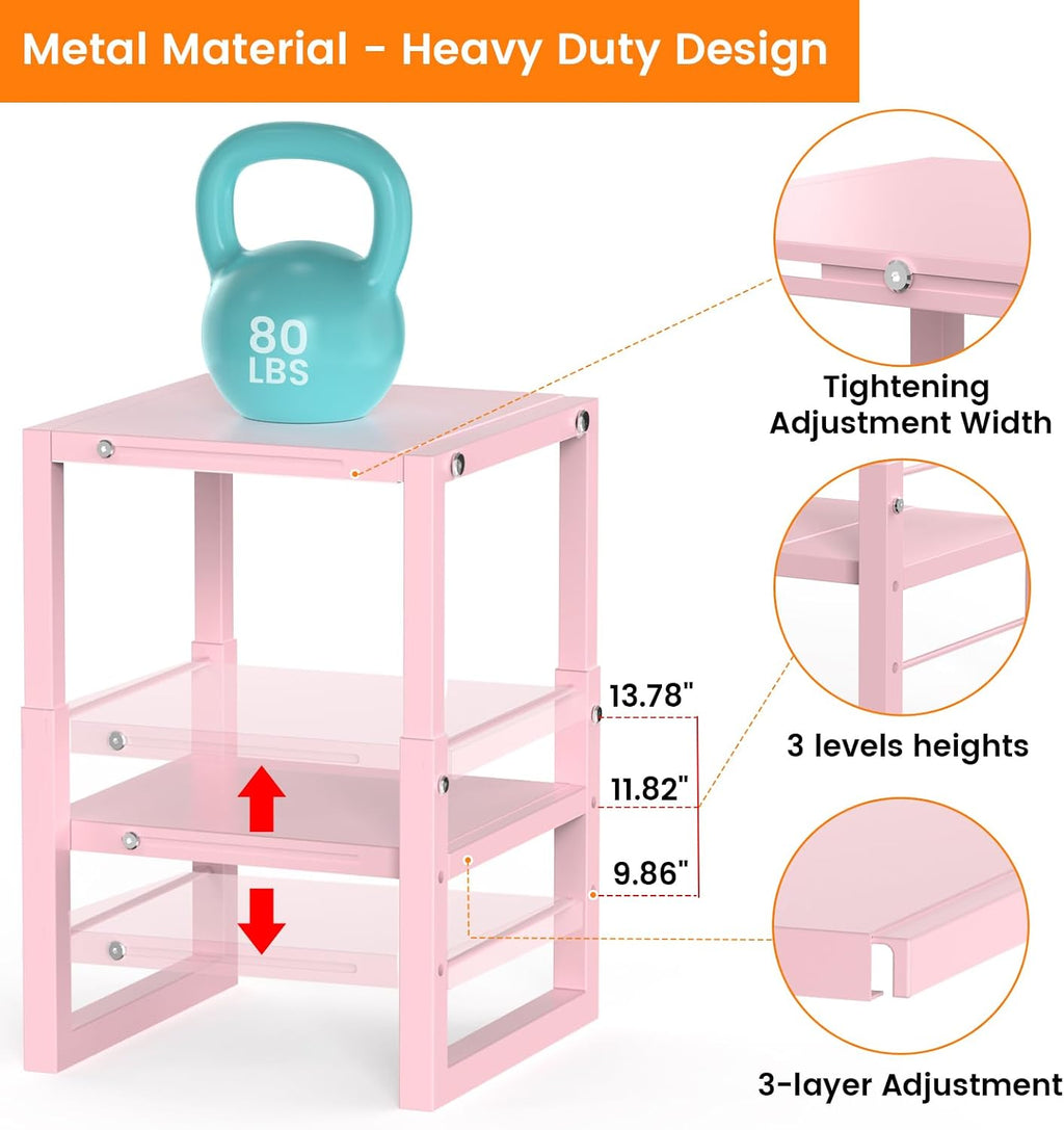 lidtop locker organizer shelf pink, adjustable width and, side view