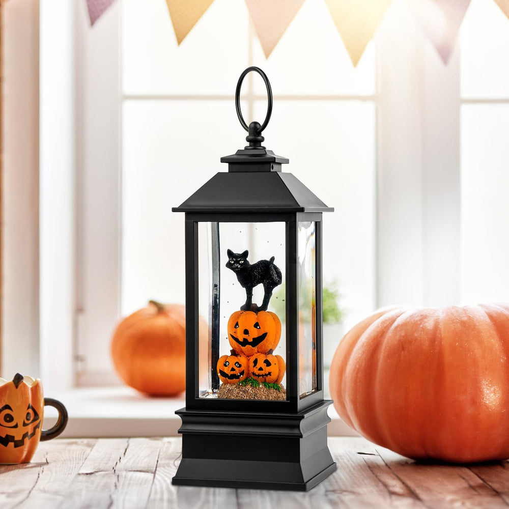 Halloween Snow Globe Lantern Water Glittering Spooky Witch' s Black Cat i...