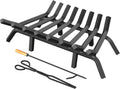 Jusgym Fireplace Grate 30 Inch with 8 Support Legs and Fire Tongs & Poker