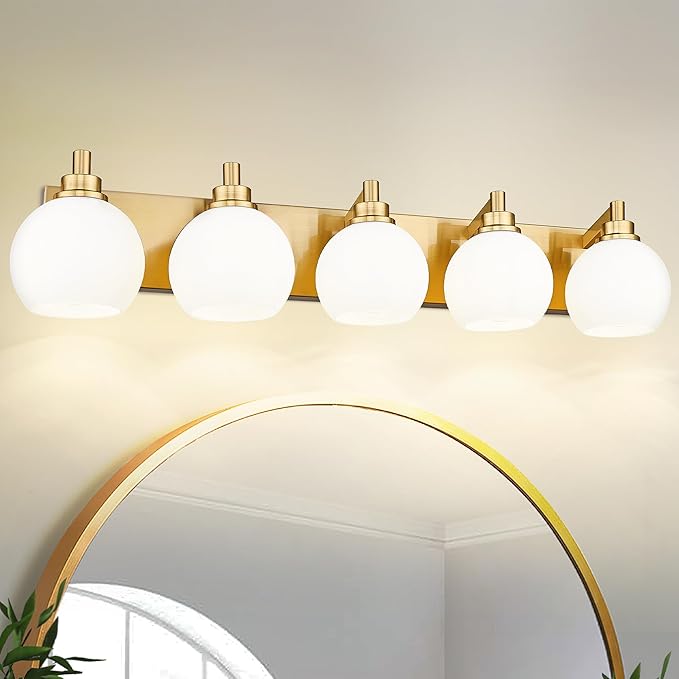 METWET Bathroom Light Fixtures, 5-Light Brushed Gold Bathroom Vanity Lights