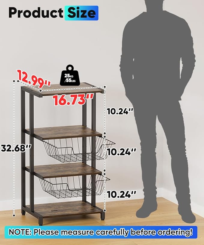 Ardier Media Stand with Two Detachable Baskets, 4-Tier AV Media Stand Corner