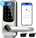 Smart Lock with Handle Set, Biometric Fingerprint Keyless Entry Deadbolt, Electronic Digital Keypad with App Control & Auto-Lock for Front Door, Home, Airbnb & Rental, Satin Nickel