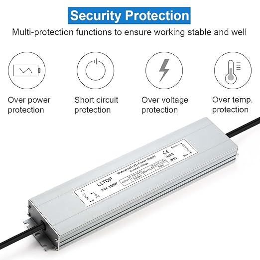 LLTOP LED Driver 150 Watts 100-264V AC to 24V DC 6.25A Power Supply Waterproof