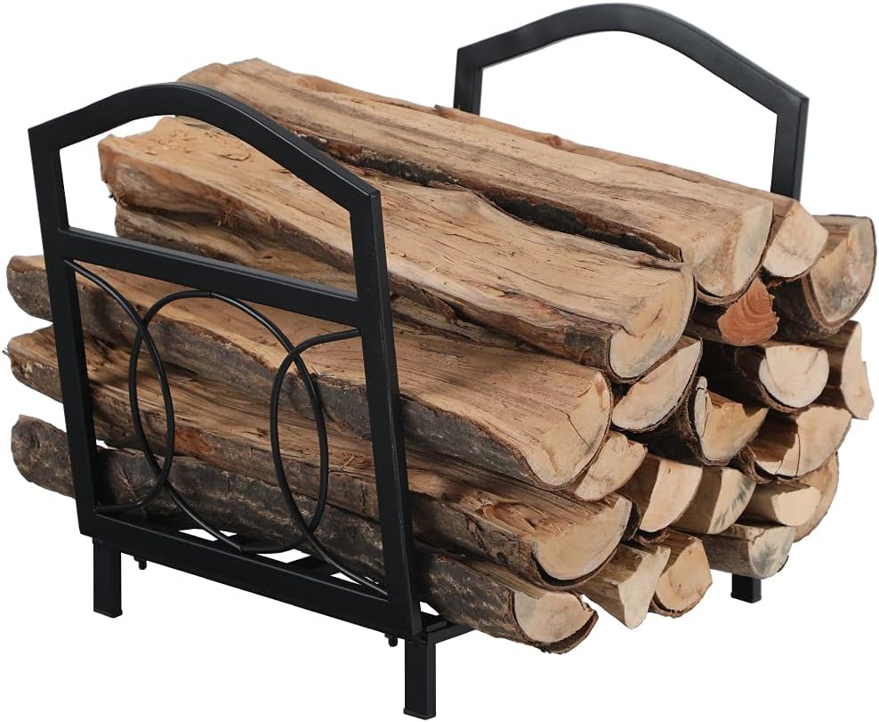 PHI VILLA 17 Inch Small Firewood Rack Indoor/Outdoor Wood Holder, Black