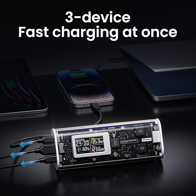 SHARGEEK 170 Power Bank, 170W Total 24, 000mAh High Capacity Portable Charger