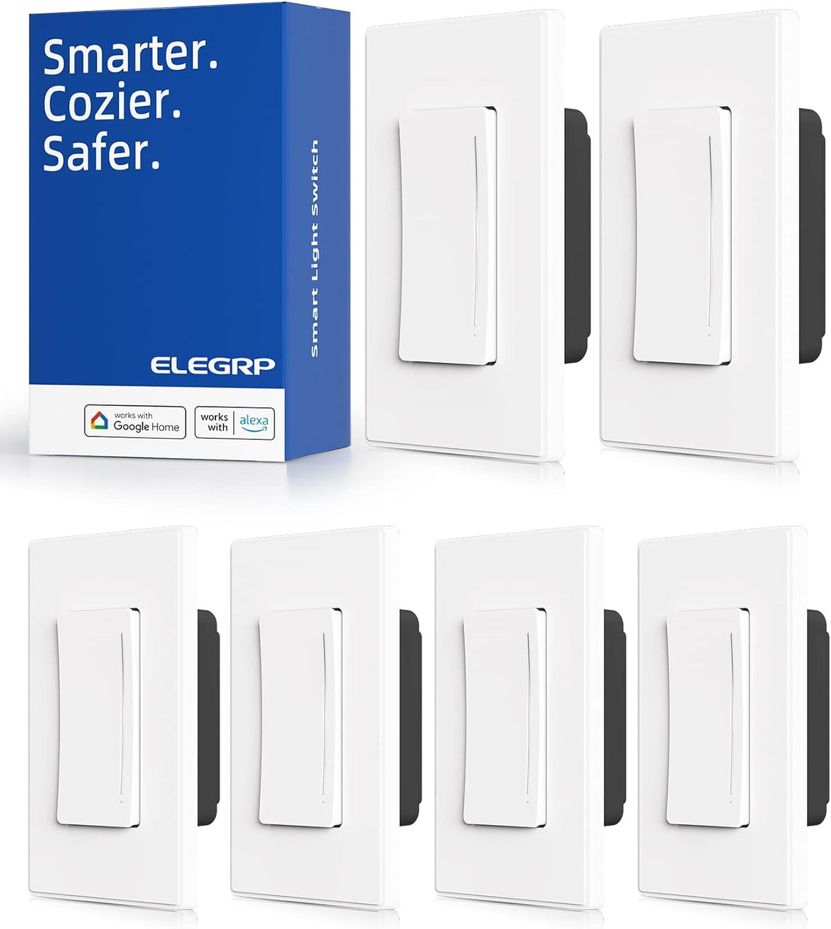 ELEGRP Smart Dimmer Light Switch DTR30, Single Pole or 3 Way, 2.4GHz Wi-Fi (6 Pack)