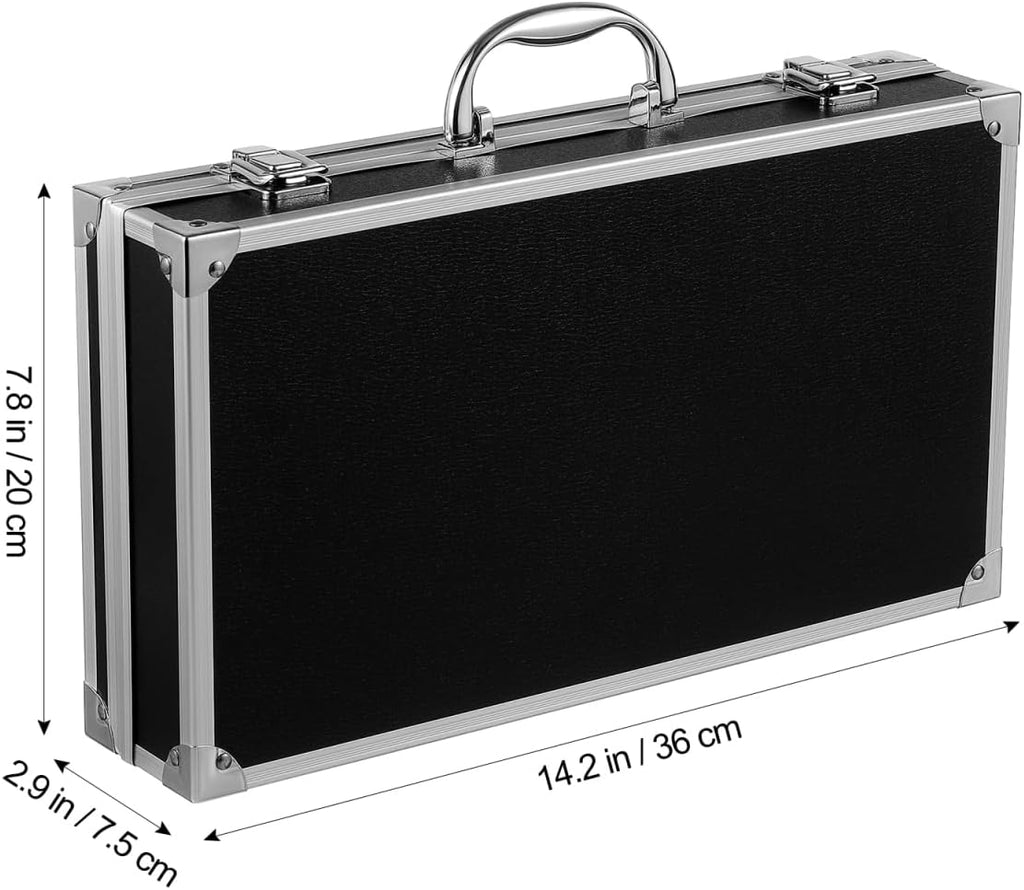 black aluminum briefcase with latch, metal hard case, side view
