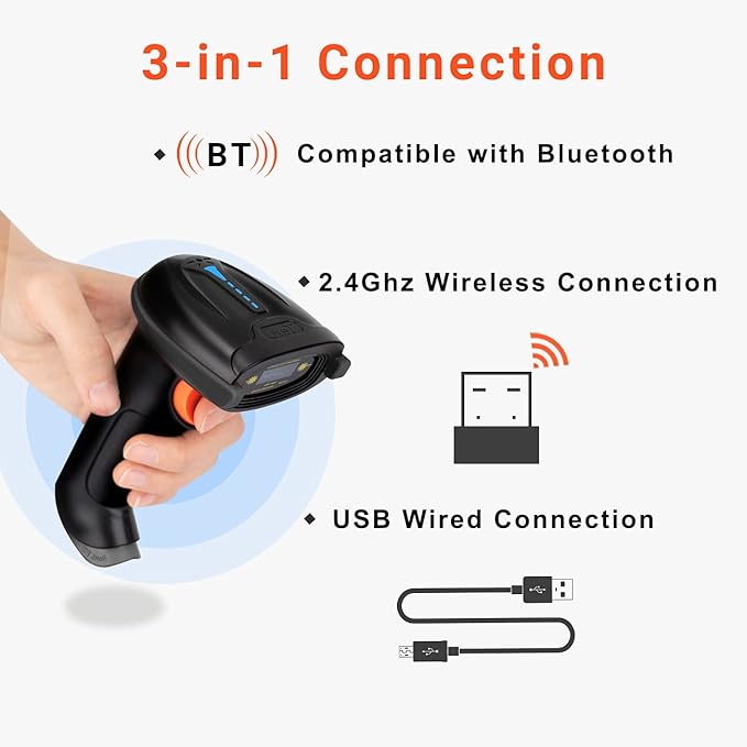Tera Pro 1D Wireless Barcode Scanner 3 in 1 Bluetooth & 2.4G Wireless & USB