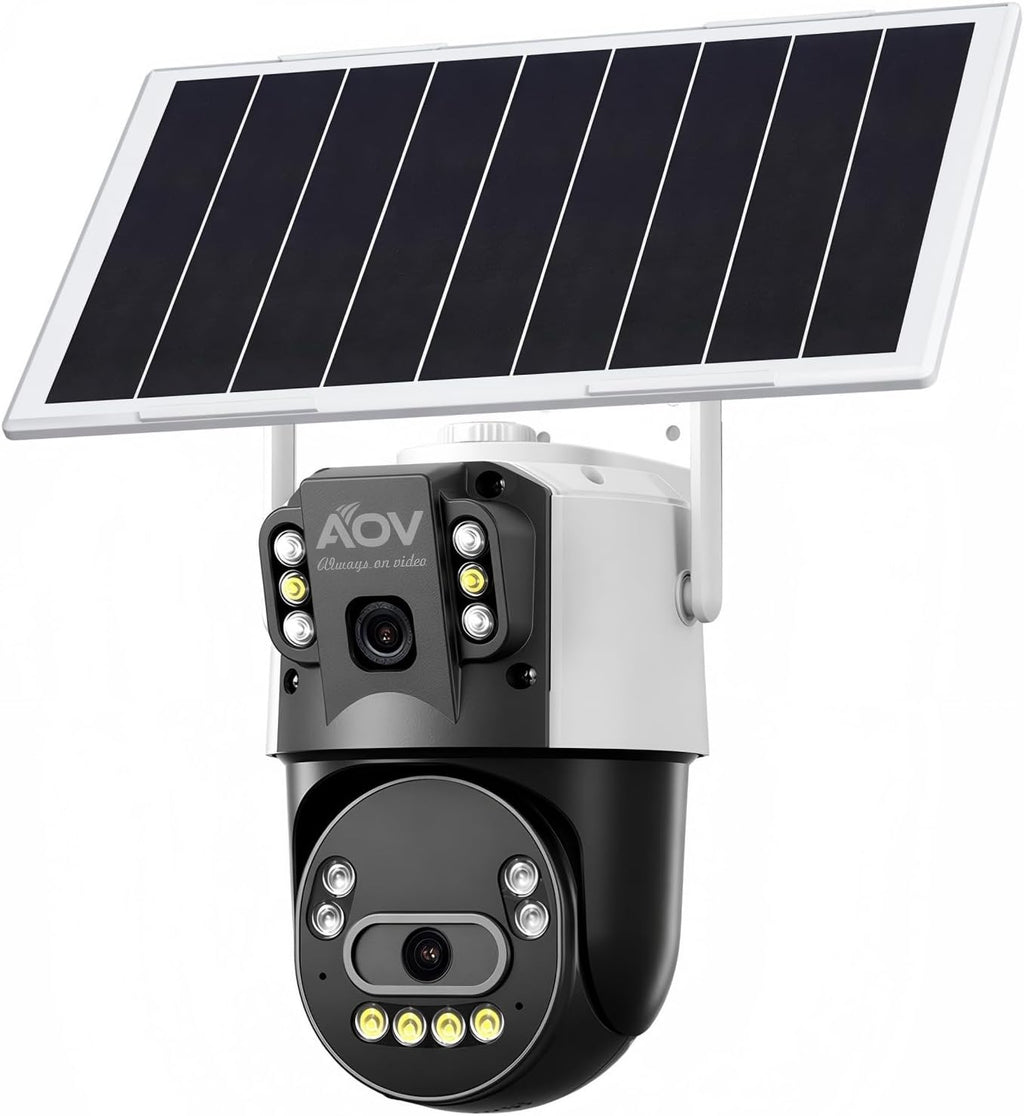 JideTech Solar AOV Dual Lens PTZ Security Camera, 6MP(3MP+3MP) Outdoor WiFi Camera, 8W Solar Panel & 16000mAh Battery, Full Color Night Vision, AI Detection