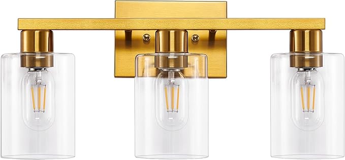 SOPEAS Gold 3-Light Bathroom Vanity Light, Modern Brushed Gold Vanity Lights