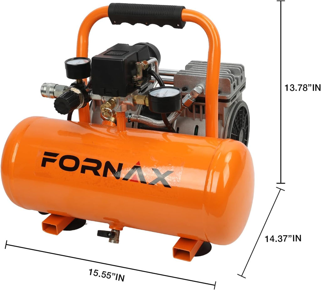 FORNAX 2 Gallon Air Compressor, 1HP Oil-Free Portable Compressor, 120V, 2.2 CFM @ 90 PSI, Max 125 PSI, 65dB Ultra Quiet Portable Compressor for Tire Inflation, Auto Repair, Spray Painting