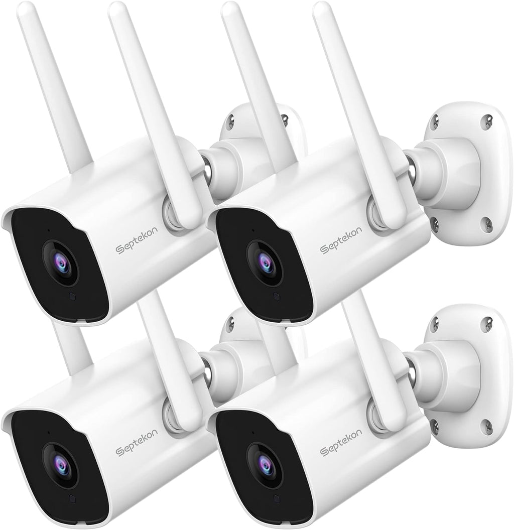 Septekon 2K Outdoor Security Cameras, 2.4G Wired WiFi, 4 Pack
