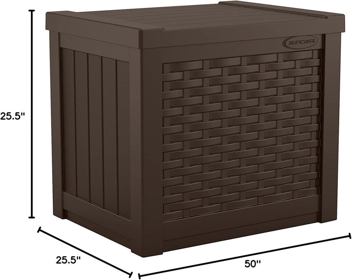suncast resin wicker 99 gallon and 22 gallon on a desk or shelf