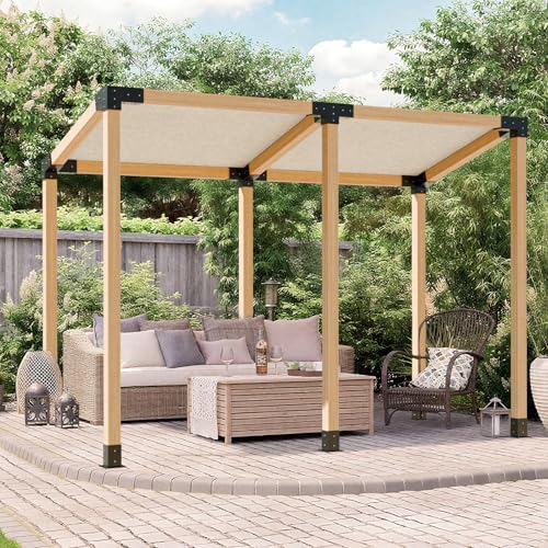Pergola Kit, Slanted Roof Pergola Bracket, 4-Way Brackets with Post Base Kit, Log Cabin Outdoor 4"x 4" (Actual 3.5" X 3.5") Lumber