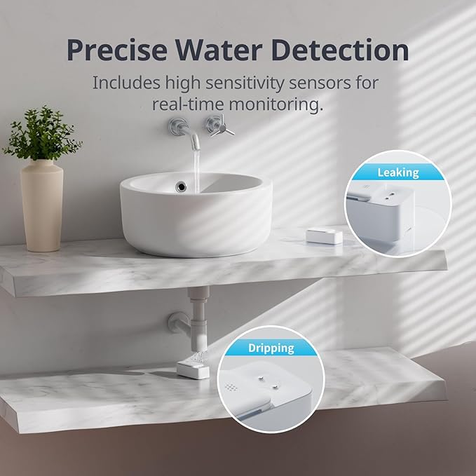 SwitchBot WiFi Water Sensor, Smart Water Leak Detector, 100dB Adjustable Alerts (3 Pack)