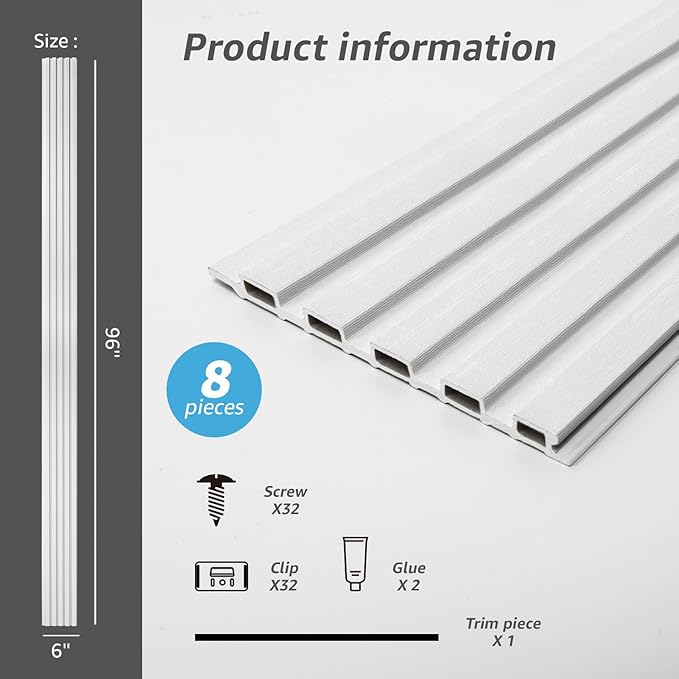 Art3d Slat Wall Panels, WPC Soundproof 3D Wall Paneling (8-Pack)
