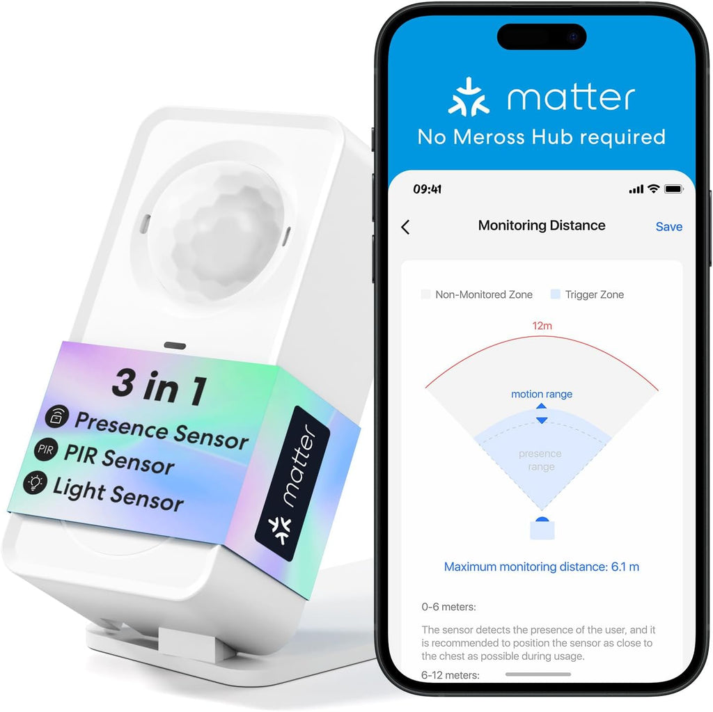 meross Matter Human Presence Sensor, 3-in-1 PIR & Light & mmWave Radar Motion