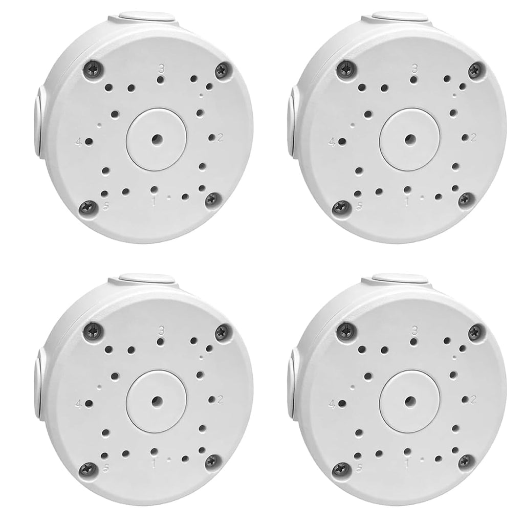 Outdoor Junction Box for Dome Camera Mount IP Security Cameras, White, Aluminum Metal Hide Cable Bracket, Rainproof, Round,4 Pack