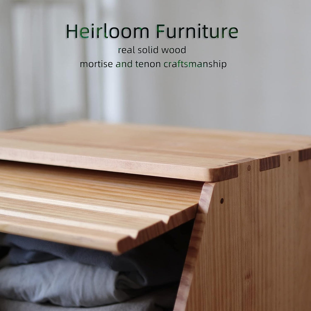 stackable solid wood storage chests, modular bins with, close-up detail