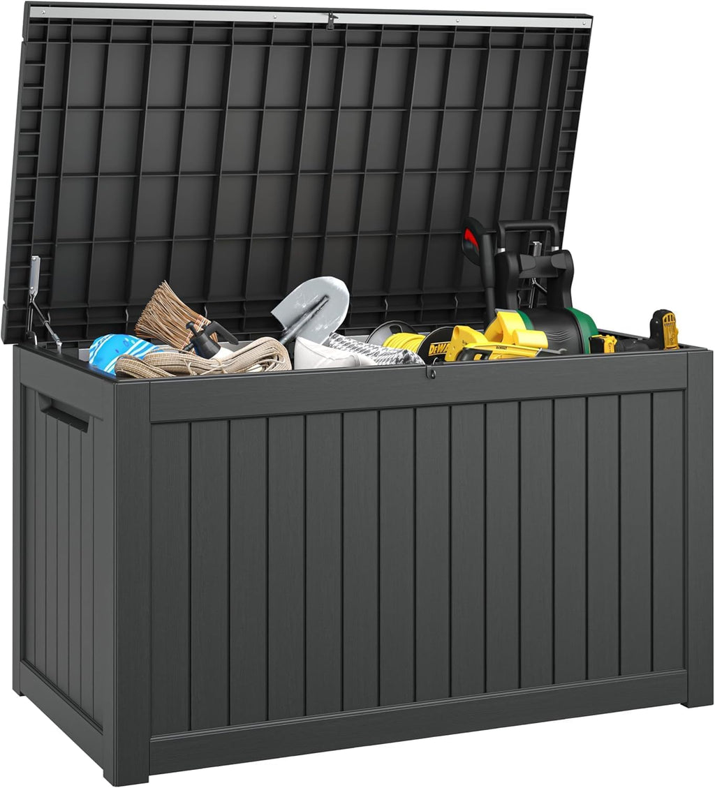 resin outdoor deck storage box waterproof (black, 270 showing dimensions