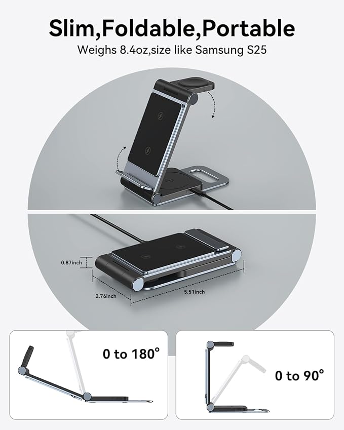 Wireless Charger for Samsung 3 in 1 Wireless Charging Station Foldable Wireless