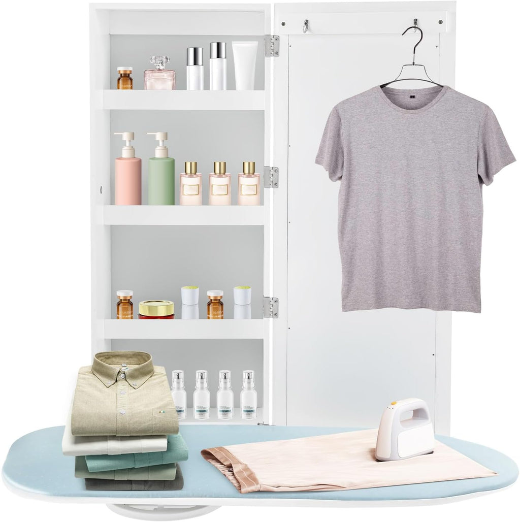 Ropoana Wall Mount Ironing Board Cabinet, Built-in Swivel Ironing Board Foldable
