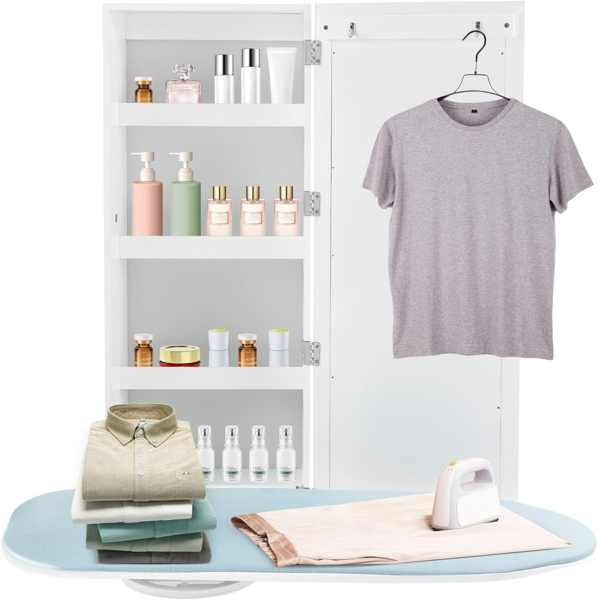 Ropoana Wall Mount Ironing Board Cabinet, Built-in Swivel Ironing Board Foldable