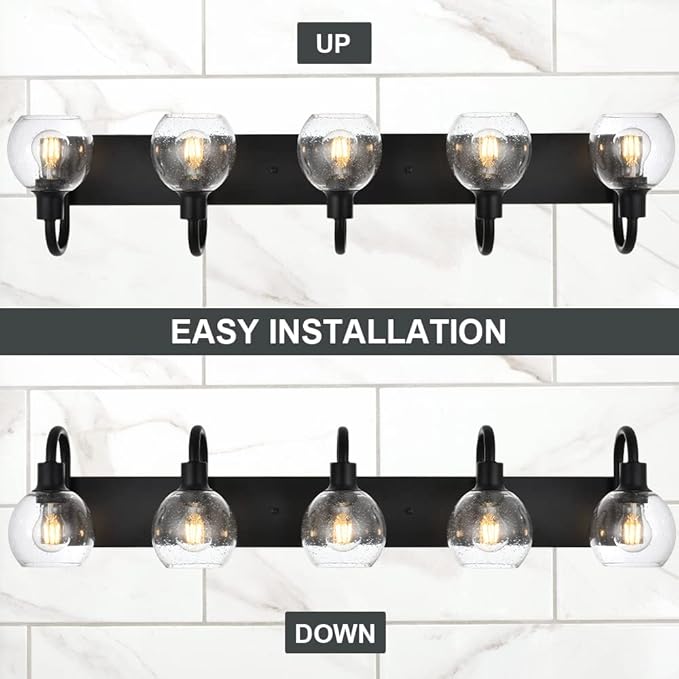 WINSHEN Bathroom Light Fixtures 5-Lights Matte Black Farmhouse Vanity Lighting