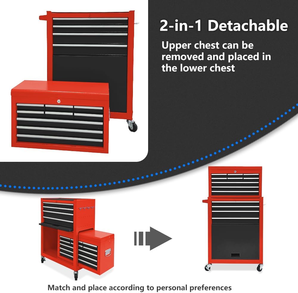 13 drawers tool chest with wheels,large capacity tool, side view