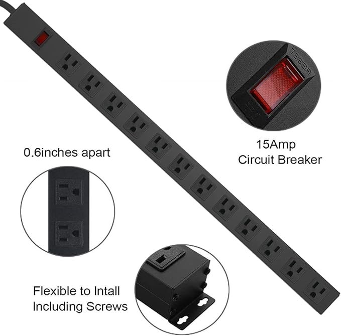 HHSOET Metal Wall Mount Power Strip, Mountable Power Outlet