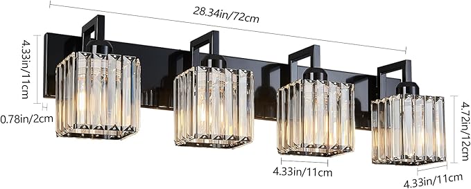 FDPBY Modern Bathroom Vanity Light 4-Lights Plating Black Vanity Light Crystal
