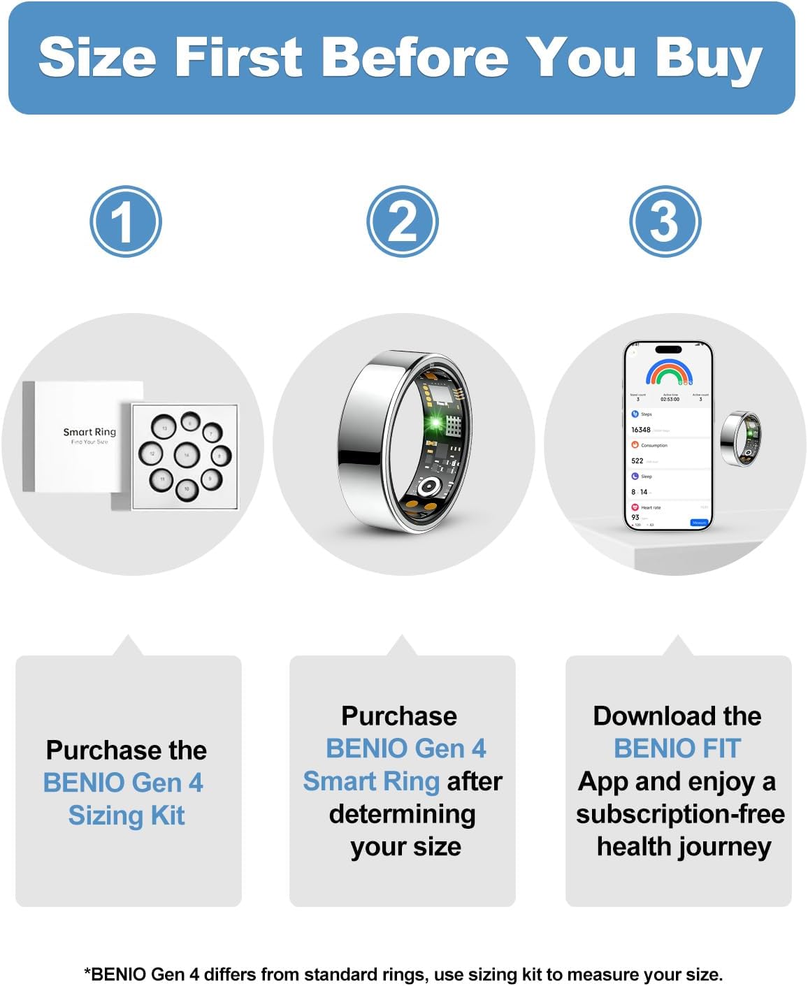 benio gen4 smart ring health & fitness tracker, front angle view