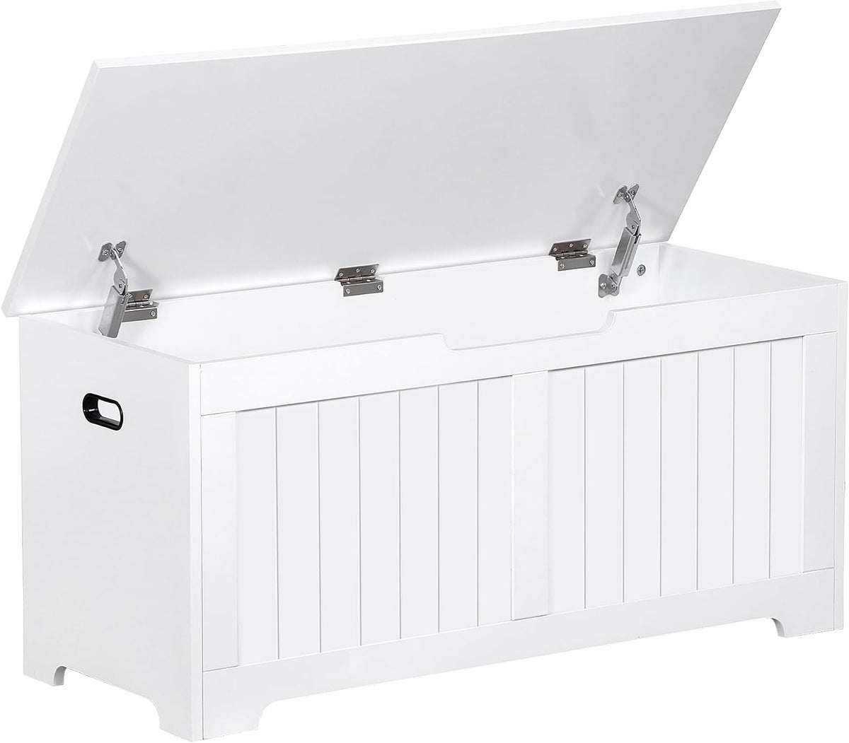 wooden storage chest box with flip-top lid & shown in use