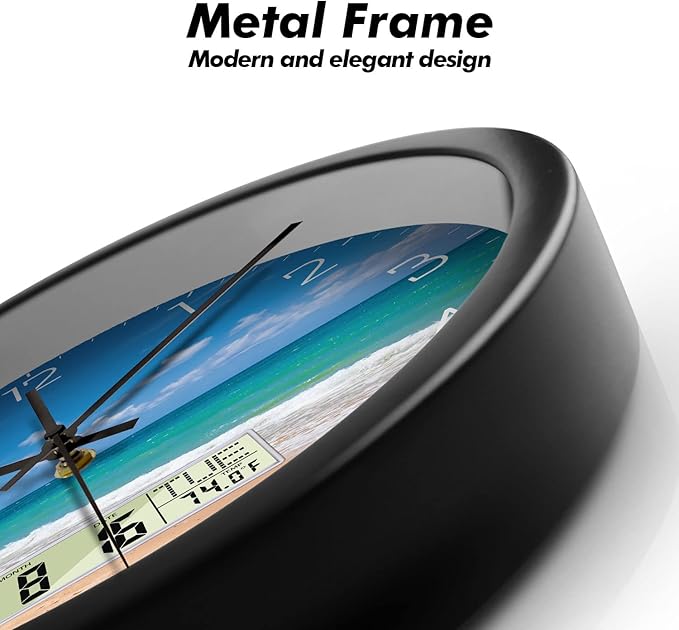 Modern Wall Clocks with Calendar and Date Ocean Wave Sea Beach Digital Clock