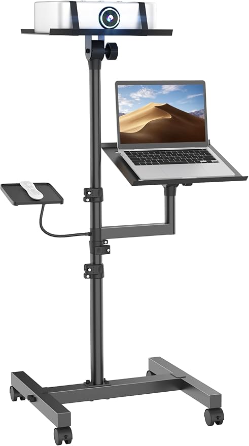 ORWOD Projector and Laptop Stand Tripod, 2 Shelves Mobile Laptop Tripod Stand