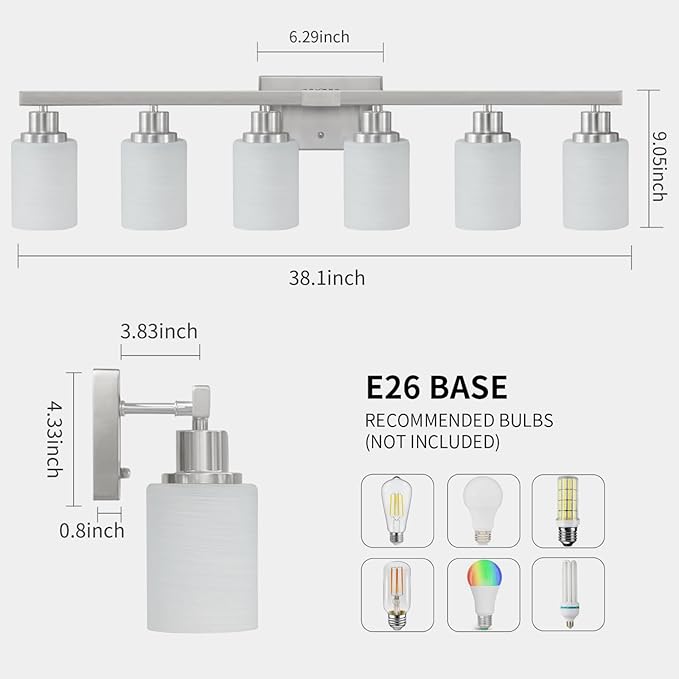 DIKAIDA 38" Bathroom Vanity Light, 6-Light Nickel Vanity Lights
