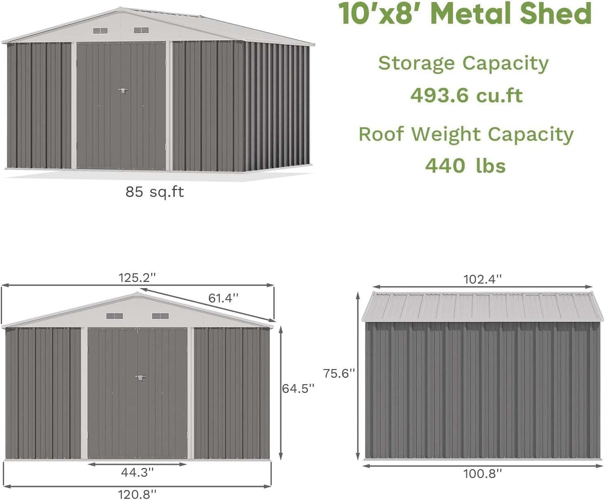 greesum 10x8ft outdoor storage shed utility tool shed, side view