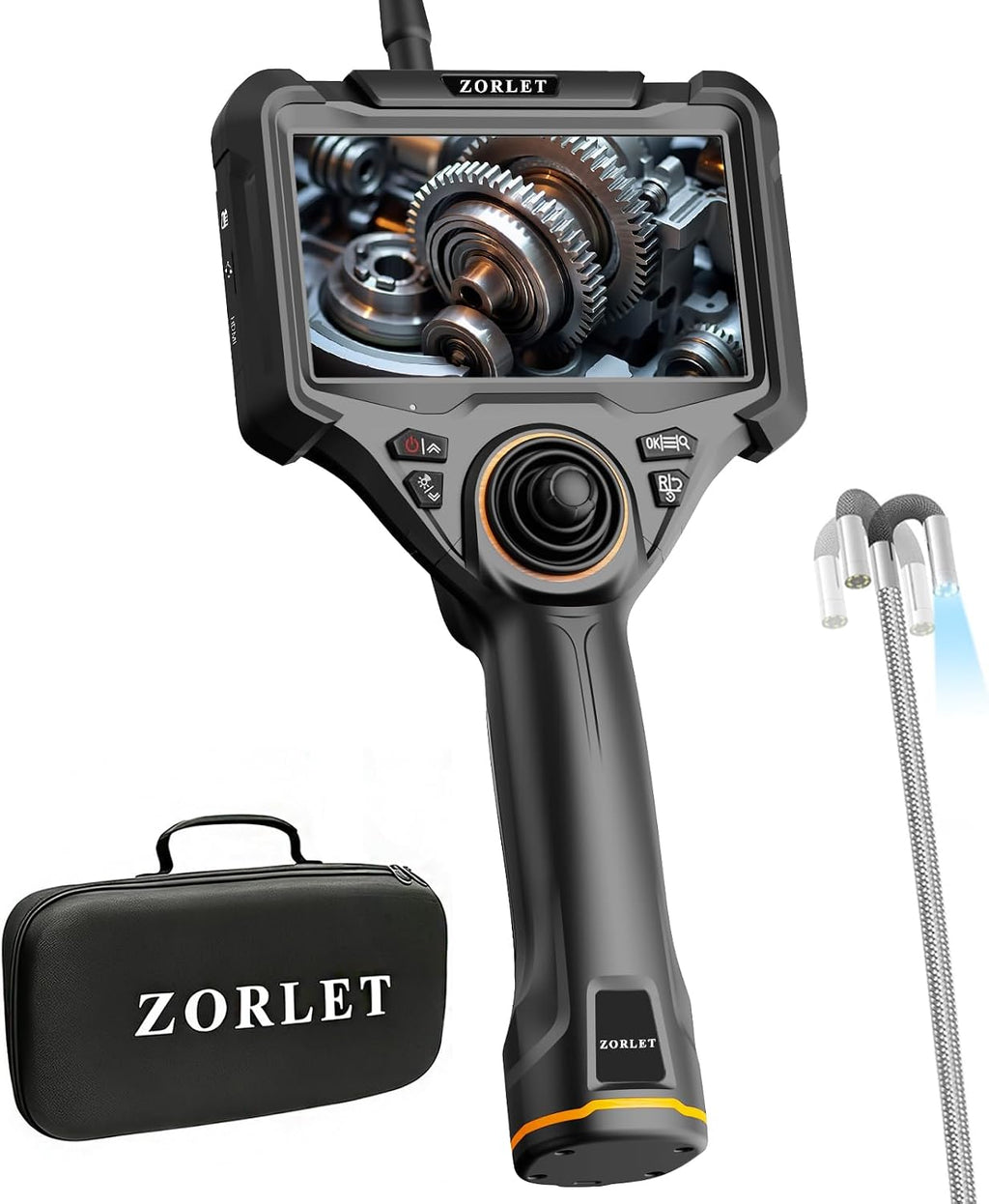 3.9mm 4-Way Articulating Borescope with Light, 5" IPS Screen, 5FT