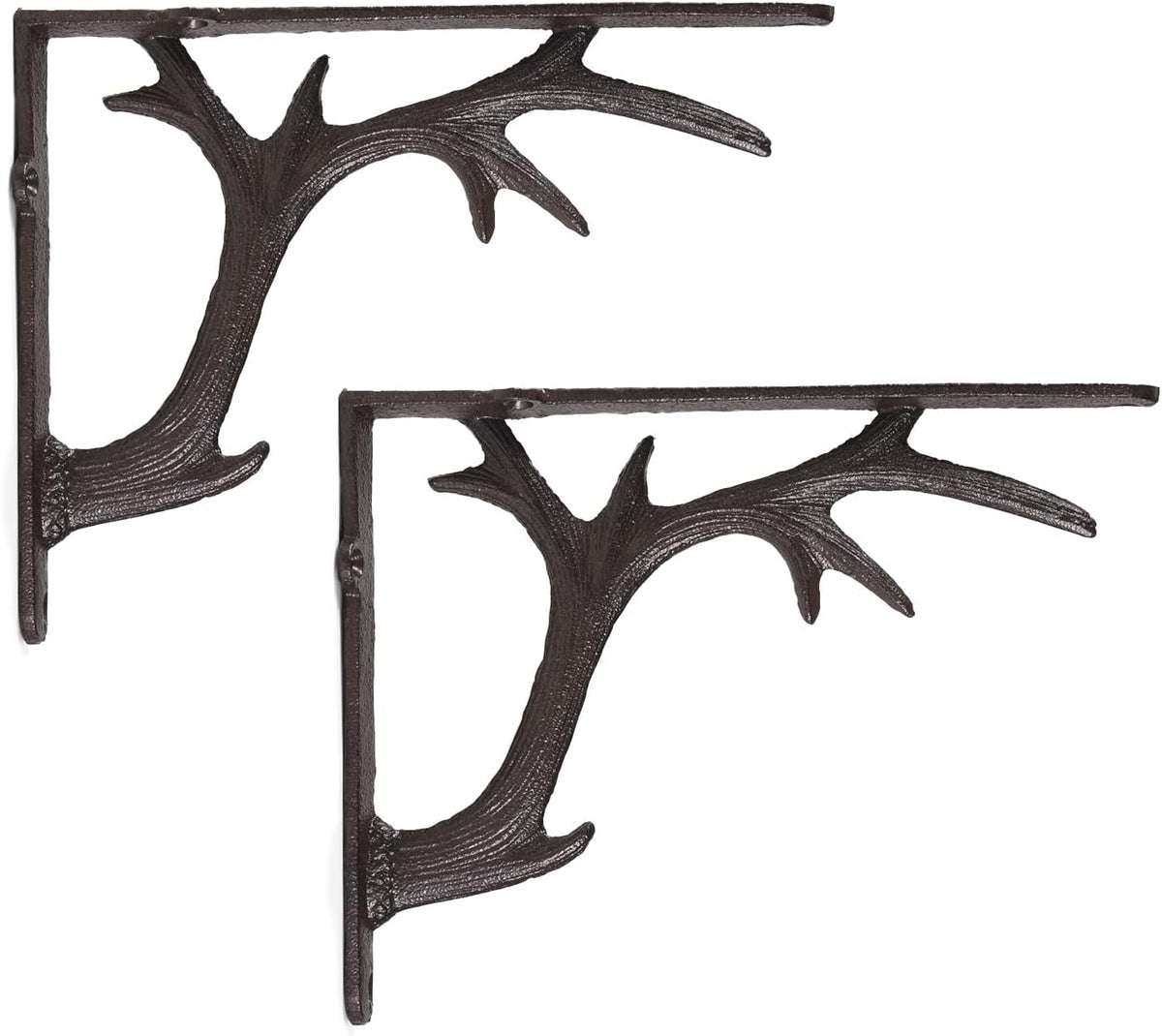 2PCS Cast Iron Deer Antler Wall Shelf Brackets, 6.2in (H), Brown