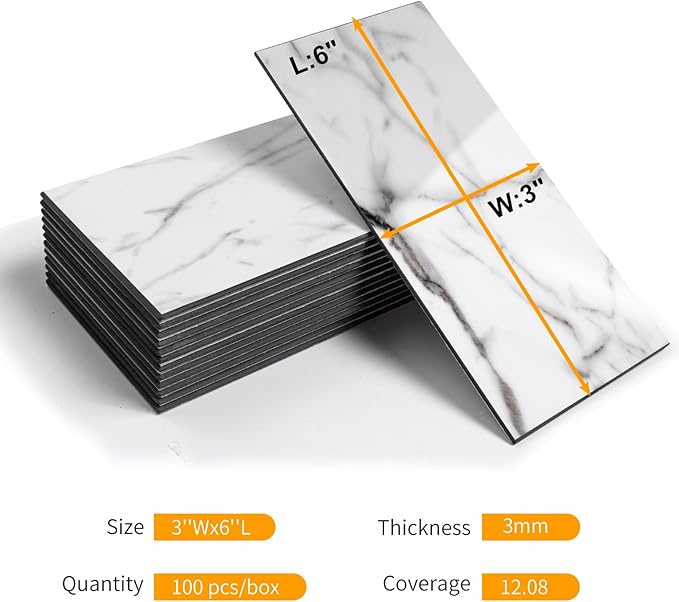 Vamos Tile 100-Piece Glossy Statury White Peel and Stick Backsplash Tile