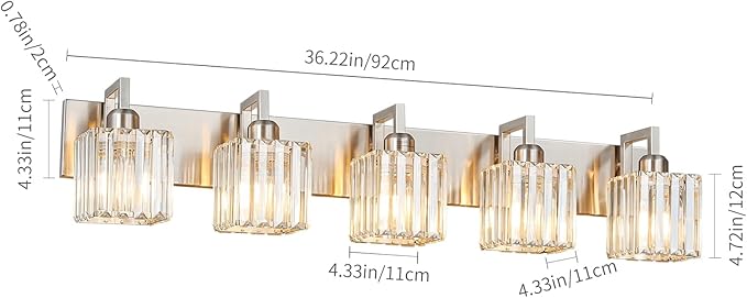 FDPBY Modern Bathroom Vanity Light 5-Lights Brushed Nickel Vanity Light Crystal