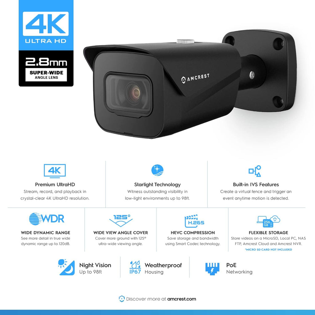 amcrest ultrahd 4k (8mp) outdoor bullet security ip shown in use