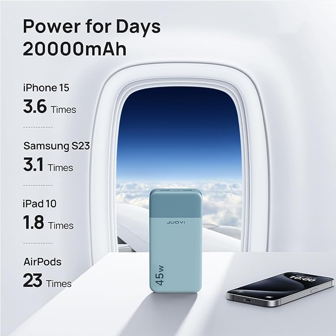 JUOVI J2621 Power Bank Portable Charger, 20000mAh 45W PD3.0 QC 4.0 Fast