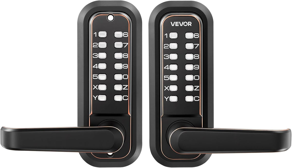 VEVOR Mechanical Keyless Entry Door Lock, 2.0 Code Upgrade, 4-7 Digits Code, Double-Sided Push Button Combination Keypad Door Lock with Handle, Auto Locking, for Indoor or Outdoor, Oil-Rubbed Bronze