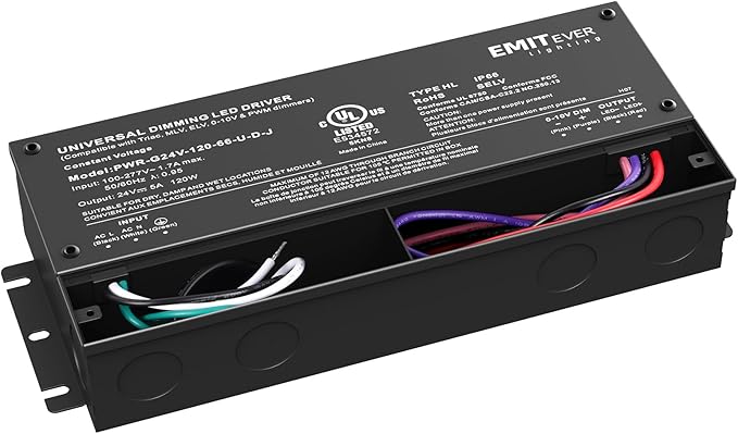 EMITEVER 120W Dimmable LED Driver, 24V Triac Dimmable Power Supply, AC to DC