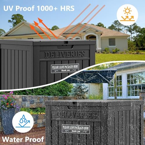 LHBGO Package Delivery Box for Outside, 48 Gallon Storage with Lockable Secure, Large Resin Outdoor Package Drop Container
