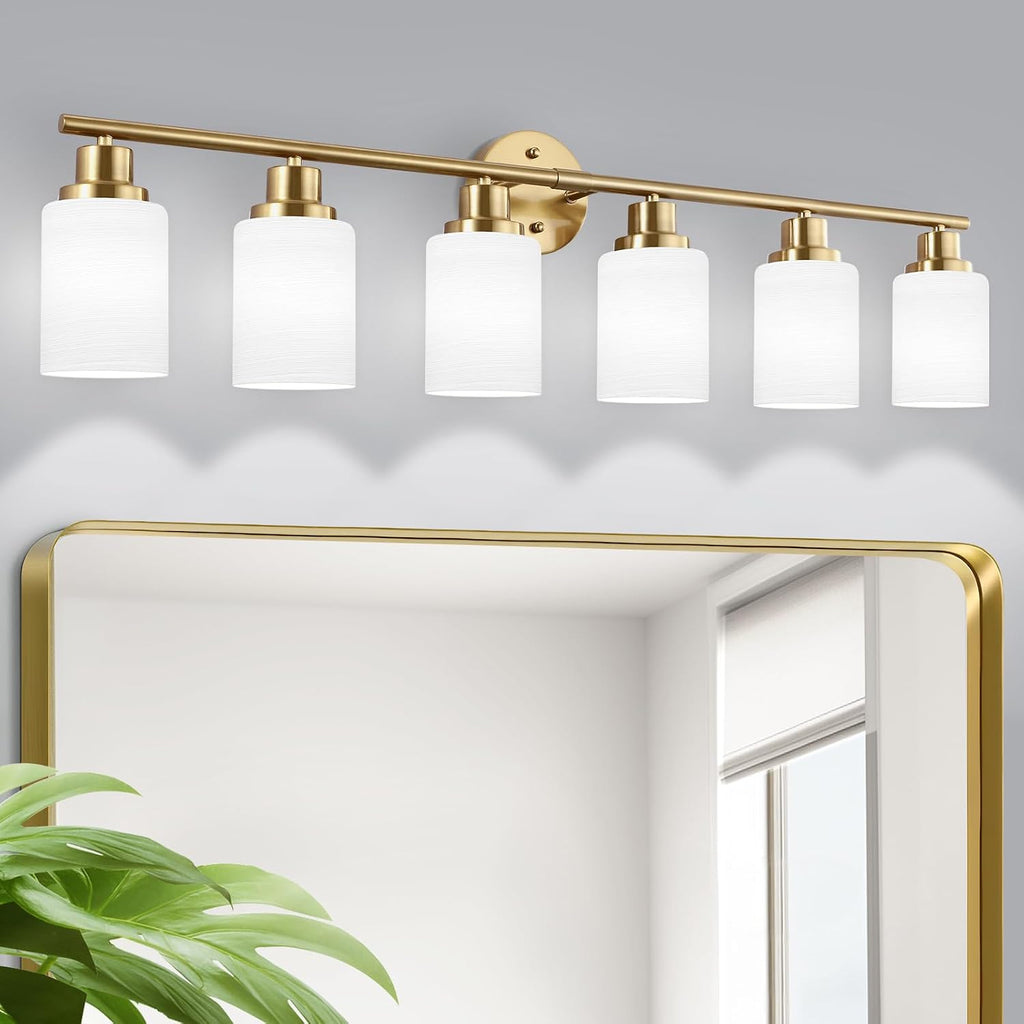 Guliaofo 6-Light Vanity Lights, Brushed Gold Bathroom Light Fixture