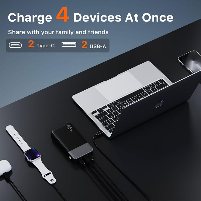 JUOVI J2621 Power Bank Portable Charger 20000mAh 45W, PD3.0 QC 4.0 Fast